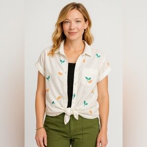 Lucky Brand Lemon Embroidered Button Up